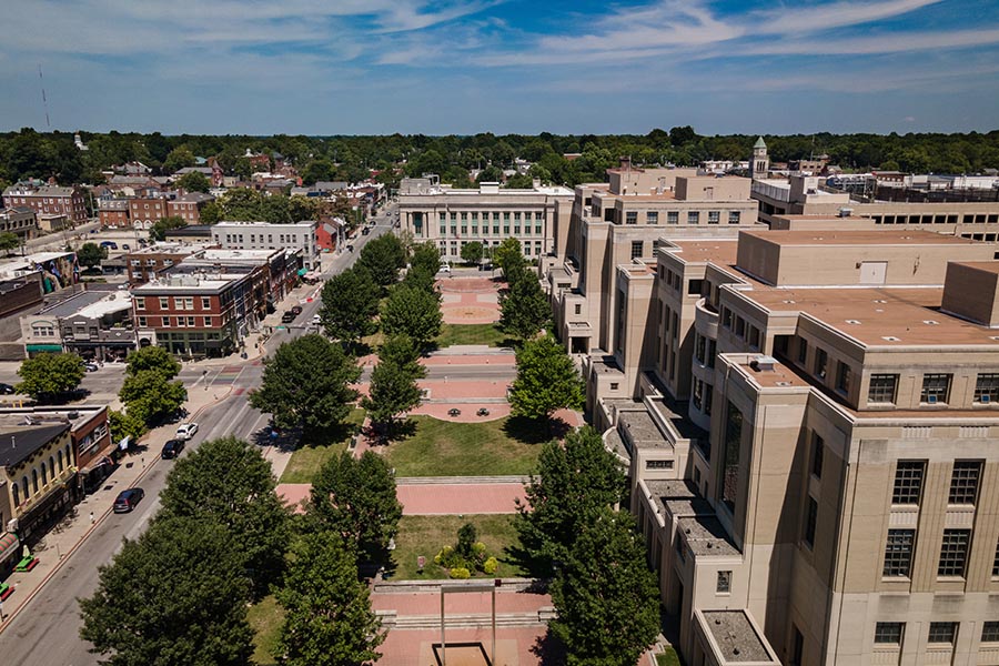 Contact - Aerial View of Lexington, Kentucky City Streets and Buildings on a Sunny Day